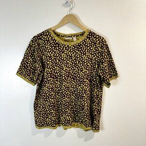 LOGO Lori Goldstein T-shirt M Polka Dot Leopard Purple Green Crewneck Boxy